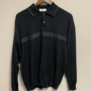 Leo Rossi Vintage 90s Made In Italy Black Collared Wool Blend Sweater Men’s M